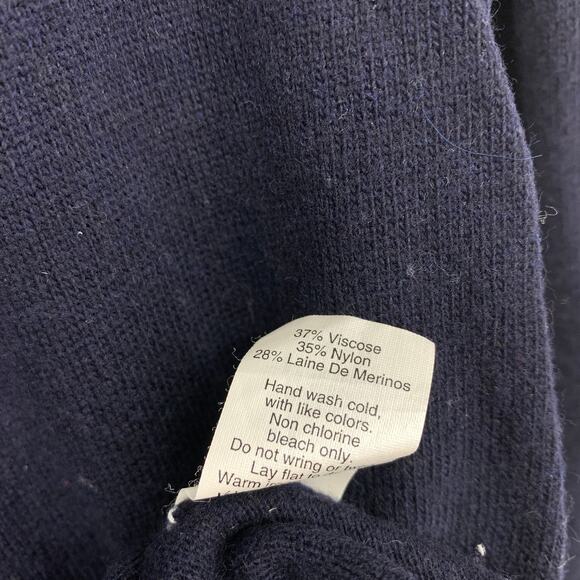 J.Crew Factory Crew Neck Sweater Womens Sz M Navy Blue Cat Graphic Wool Blend - Picture 7 of 7